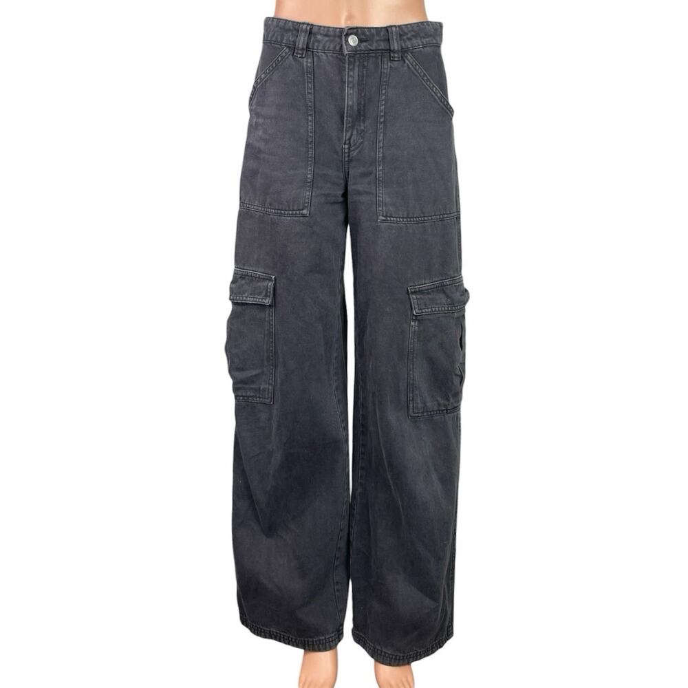 Weekday Julian Womens Black High Rise Wide Leg Utility Cargo Denim Jeans Size 36